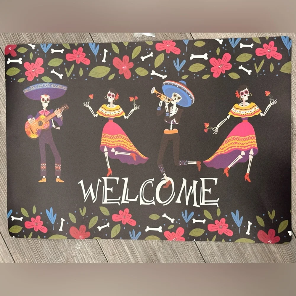 FREE NWT Day of the Dead Skeleton Welcome Mat